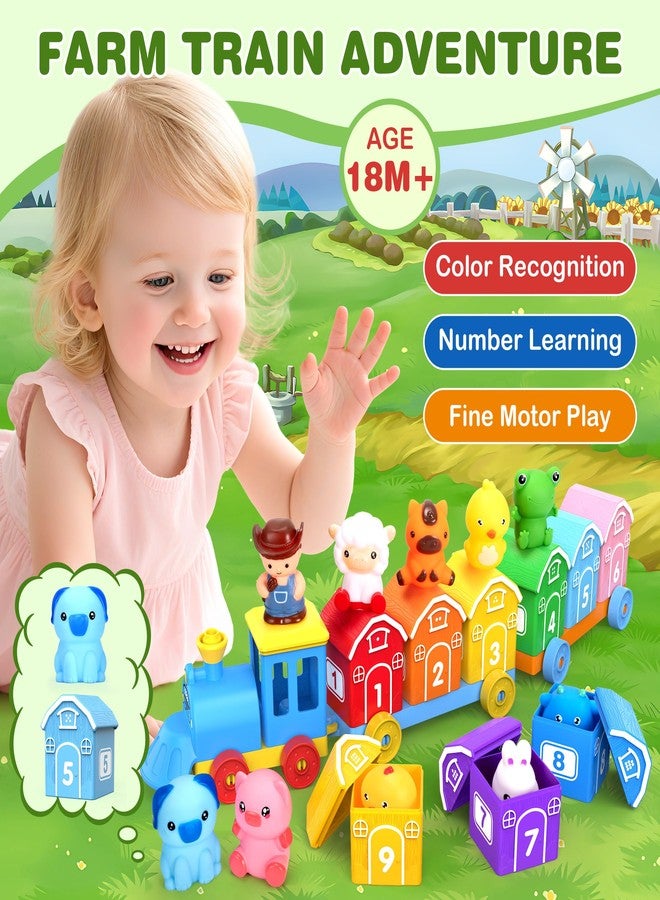 GooMags Montessori Toys for Toddlers, Farm Animal Train Set with Counting Matching Sorting Activities 9 Barns, 10 Finger Puppets, 2 Stickers-Learning Toys for Baby Boys Girls, Preschool Gift - Image 2