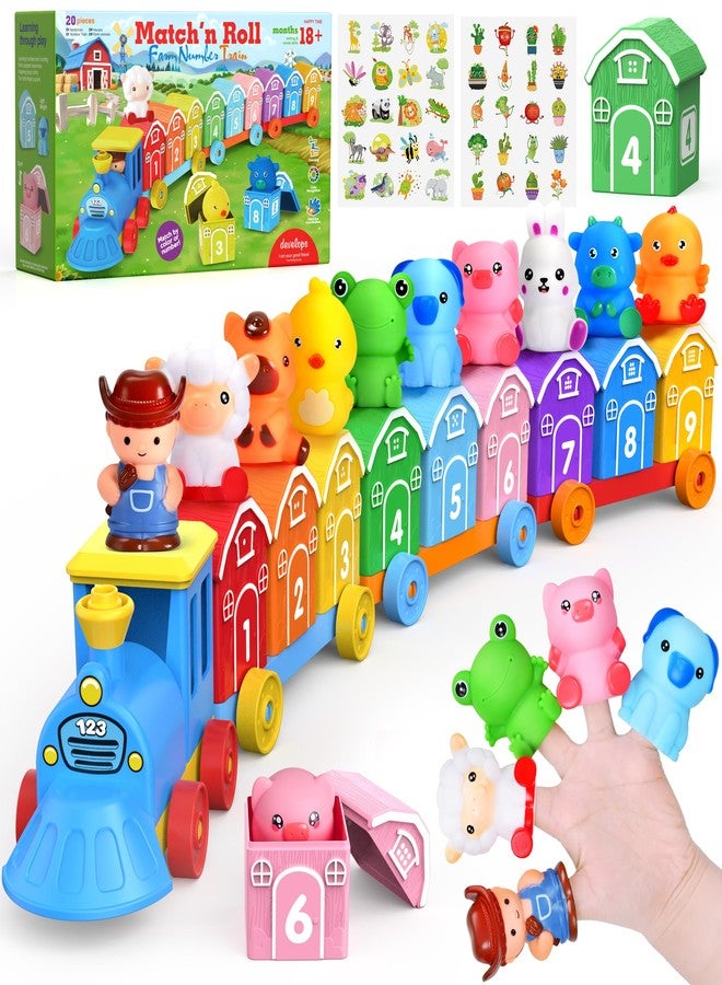 GooMags Montessori Toys for Toddlers, Farm Animal Train Set with Counting Matching Sorting Activities 9 Barns, 10 Finger Puppets, 2 Stickers-Learning Toys for Baby Boys Girls, Preschool Gift - Image 1