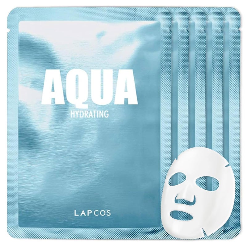 LAPCOS Aqua Sheet Mask Hydrating Daily Face Mask with Seawater and Plankton Extract to Nourish Skin Korean Beauty Favorite 5Pack