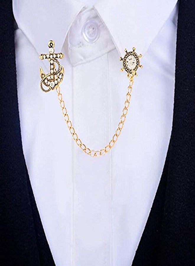 TRIPIN ANCHOR SHAPE LAPEL PIN BROOCH FOR MEN WITH CHAIN FOR WEDDING PARTY IN A GIFT BOX TSHOGOLDCOLLARCHAIN971 - Image 2