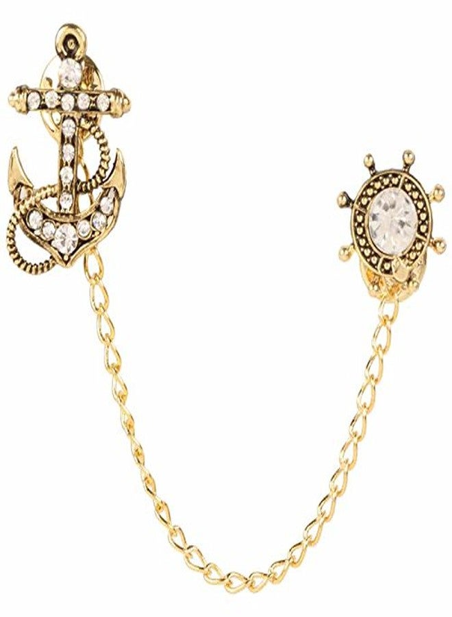 TRIPIN ANCHOR SHAPE LAPEL PIN BROOCH FOR MEN WITH CHAIN FOR WEDDING PARTY IN A GIFT BOX TSHOGOLDCOLLARCHAIN971 - Image 1