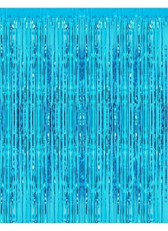 i-CHONY 2 Pcs 3.2Ft X 8.2Ft Shiny Blue Metallic Tinsel Foil Fringe Curtain Photo Booth Backdrop For Birthday Wedding Holiday Bridal Shower Baby Shower Bachelorette Party Decorations (Light Blue)  - Image 2