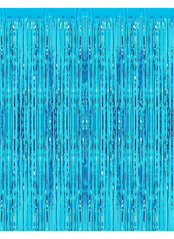 i-CHONY 2 قطعة 3.2 قدم × 8.2 قدم ستارة لامعة من ورق القصدير المعدني الأزرق مع هامش لخلفية كشك الصور لحفلات أعياد الميلاد وحفلات الزفاف والعطلات وحفلات استقبال المولود وحفلات توديع العزوبية (أزرق فاتح)  - Image 1