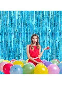 i-CHONY 2 Pcs 3.2Ft X 8.2Ft Shiny Blue Metallic Tinsel Foil Fringe Curtain Photo Booth Backdrop For Birthday Wedding Holiday Bridal Shower Baby Shower Bachelorette Party Decorations (Light Blue)  - Image 5