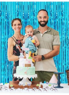 i-CHONY 2 Pcs 3.2Ft X 8.2Ft Shiny Blue Metallic Tinsel Foil Fringe Curtain Photo Booth Backdrop For Birthday Wedding Holiday Bridal Shower Baby Shower Bachelorette Party Decorations (Light Blue)  - Image 3