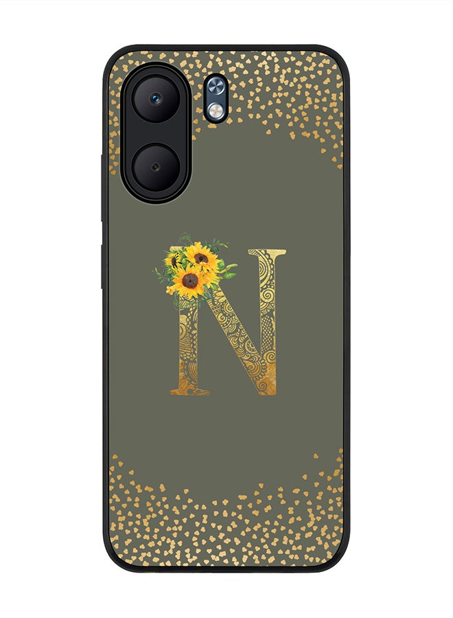 Stylizedd For Oppo A5x 5G / A5x 4G Case,Slim fit Camera Protection, Shockproof Thin Phone cover  - Custom Floral Monogram - N  (Olive Green )