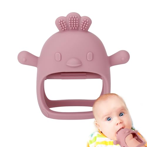 Socub Silicone Baby Teether Toys for Infants 3-6 6-12 Months, BPA Free Anti-Drop Silicone Mitten Teething Toy, Baby Chew Toys for Sucking Needs, Newborn Essentials & Baby Shower Gifts Girls(Dark Pink) - Image 1