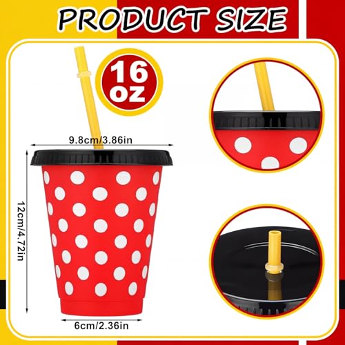 Sliner 24 Pcs 16 oz Reusable Plastic Cups Themed Plastic Tumbler with Lid and Straw Drinking Cup for Birthday Party Supplies FavorsMouse - Image 3