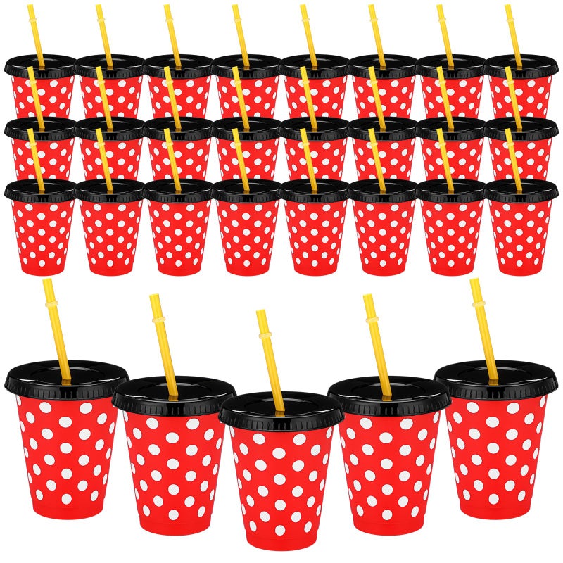 Sliner 24 Pcs 16 oz Reusable Plastic Cups Themed Plastic Tumbler with Lid and Straw Drinking Cup for Birthday Party Supplies FavorsMouse - Image 2