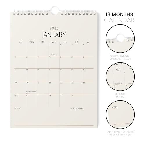 Karto Wall Calendar 2025 - Vertical 8.5x11 inch Runs Until June 2026 - Boost Your Productivity and Easy Planning with the Aesthetic Monthly Calendar - Beige - Image 2