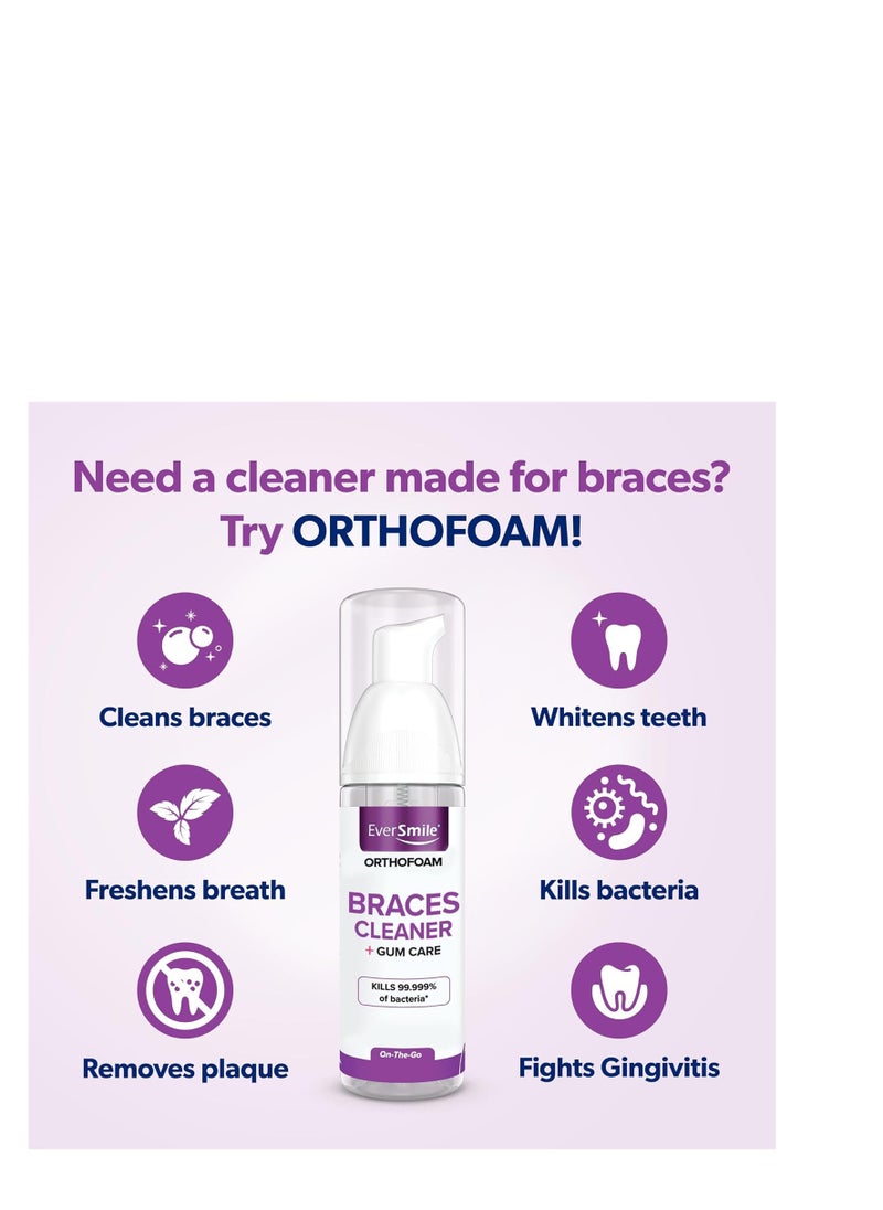 EverSmile OrthoFoam Braces Cleaner Brushable Foam Whitens Teeth, Eliminates Bacteria, Fights Plaque and Bad Breath – Cleans Under Metal, Ceramic, Clear Brackets and Wires 50ml  - Image 2