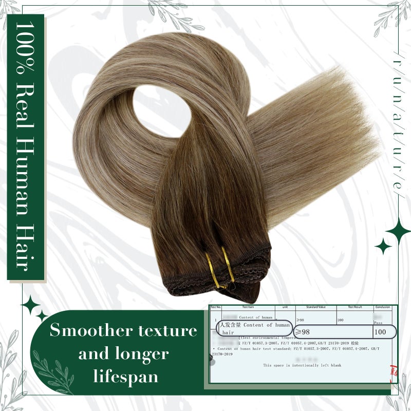 RUNATURE Clip in Hair Extensions Human Hair Balayage Clip in Human Hair Extensions for Women Soft Remy Natural Hair Straight 12 Inch 50g 3pcs #3/8/22 Walnut Brown to Blonde Balayage - Image 4