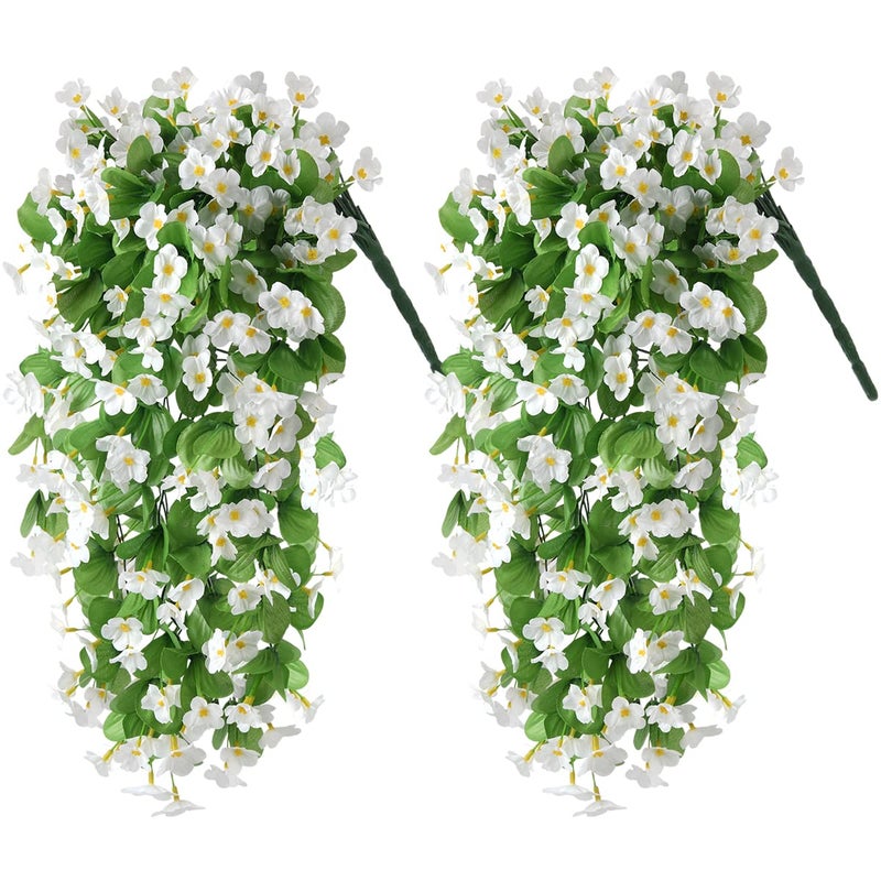 ZFProcess Artificial Fake Hanging Flowers Plants for Outdoor Spring Summer Decoration 2PCS Faux Silk Violet UV Resistant Look Real Trailing Vines for Outside Home Planter Porch PatioWhite