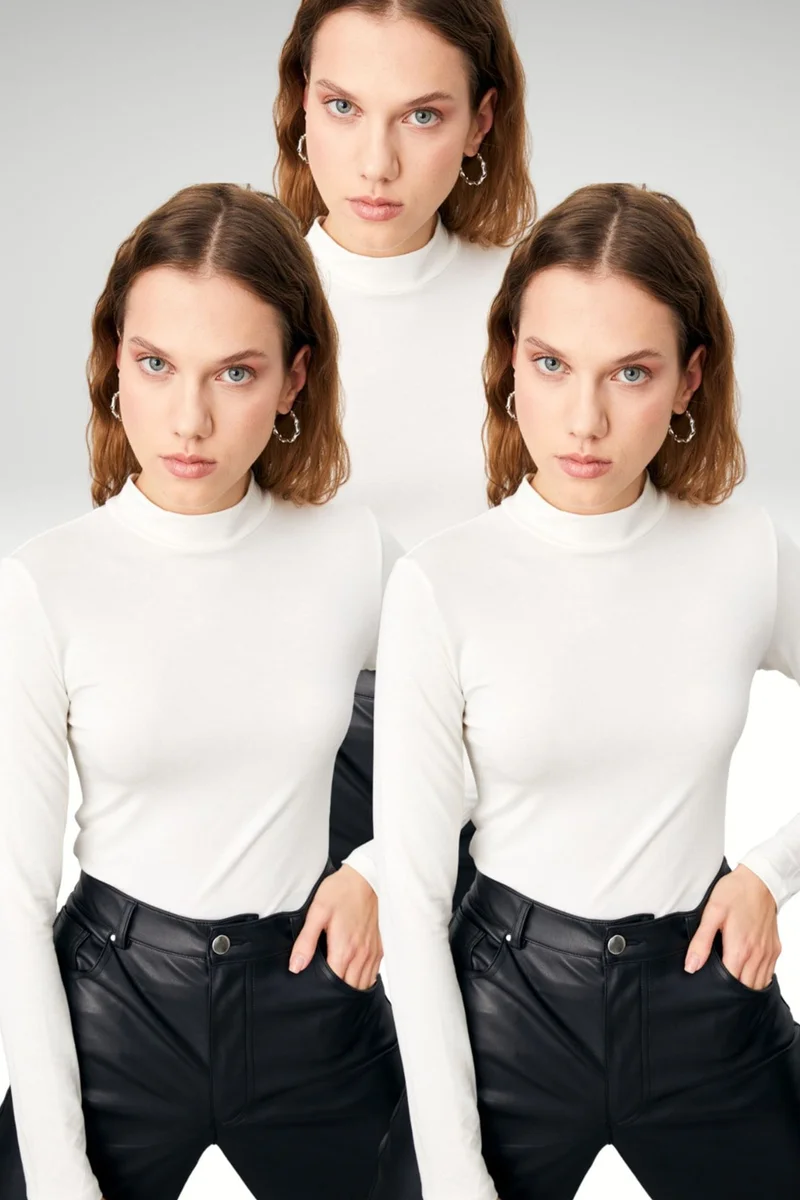 بيبانتولون BIPANTOLON Women's 3-Pack Slim Fit Turtleneck Bodysuits
