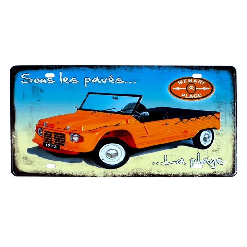 Eazywagon "Mehari plage Car" Vintage Retro Metal Signs - License Wall Plate, Car Tag - Ideal for Cafe, Restaurant, Shop, Home, Hotel, Club, Office, Living Area - Design Plaque - Image 1