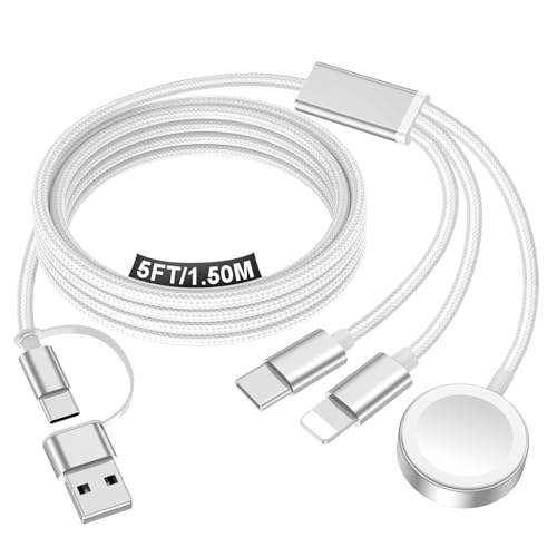 xiwxi Travel Essentials for Apple Watch Charger,iPhone Charger,3 in 2 Type C/L/Magnetic Fast Charging Cable,Multi Charging Cable Portable Designed for iWatch Series,iPhone 17-11,Galaxy S26-S21,Car-5FT - Image 1