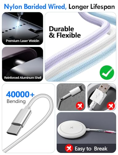 xiwxi Travel Essentials for Apple Watch Charger,iPhone Charger,3 in 2 Type C/L/Magnetic Fast Charging Cable,Multi Charging Cable Portable Designed for iWatch Series,iPhone 17-11,Galaxy S26-S21,Car-5FT - Image 3