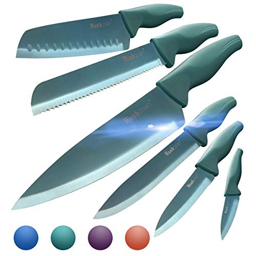 Wanbasion Green Professional Kitchen Knife Set Stainless Steel Dishwasher Safe with Sheathes