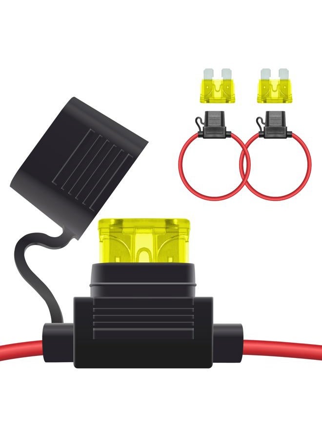 ecocstm 2 PCS Inline Fuse Holders 12V, 14 AWG Gauge Inline Fuse, Waterproof Fuse Holder with 20A ATC/ATO Standard Blade Fuses for Automotive, Marine, Golf Cart Lighting, Electrical Circuits - Image 1