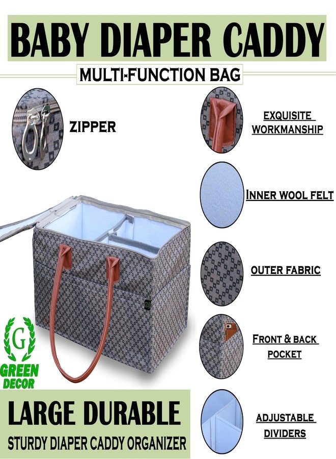 GREEN DECOR - Non Woven Fabric Cute Diaper Caddy Bag with Handles & Zip Lock for Smart Mothers Baby Diaper Caddy Wipes Felt Storage Organizers,Foldable and Portable(Dotted Grey-15X10X8 Inch) - Image 3