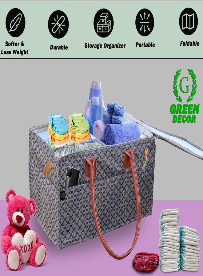 GREEN DECOR - Non Woven Fabric Cute Diaper Caddy Bag with Handles & Zip Lock for Smart Mothers Baby Diaper Caddy Wipes Felt Storage Organizers,Foldable and Portable(Dotted Grey-15X10X8 Inch) - Image 5