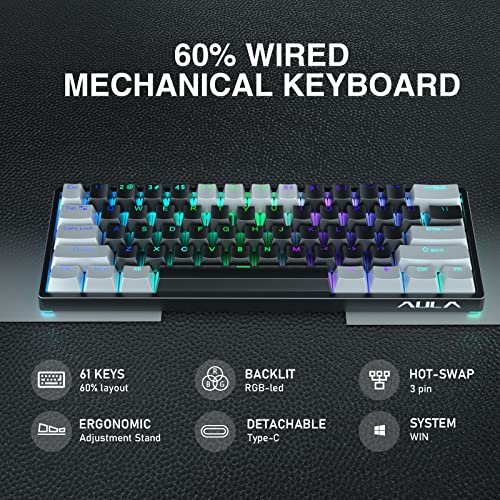 AULA 60 Percent Wired Mechanical Gaming Keyboard, 29 RGB Backlit Custom Hot Swappable Keyboards, Blue Switch 60% Mini Small Compact Design for PC/Mac/Laptop/Wins(Wired Version) - Image 2