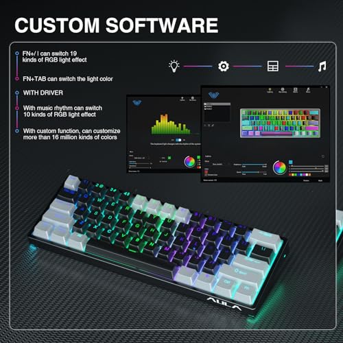 AULA 60 Percent Wired Mechanical Gaming Keyboard, 29 RGB Backlit Custom Hot Swappable Keyboards, Blue Switch 60% Mini Small Compact Design for PC/Mac/Laptop/Wins(Wired Version) - Image 4