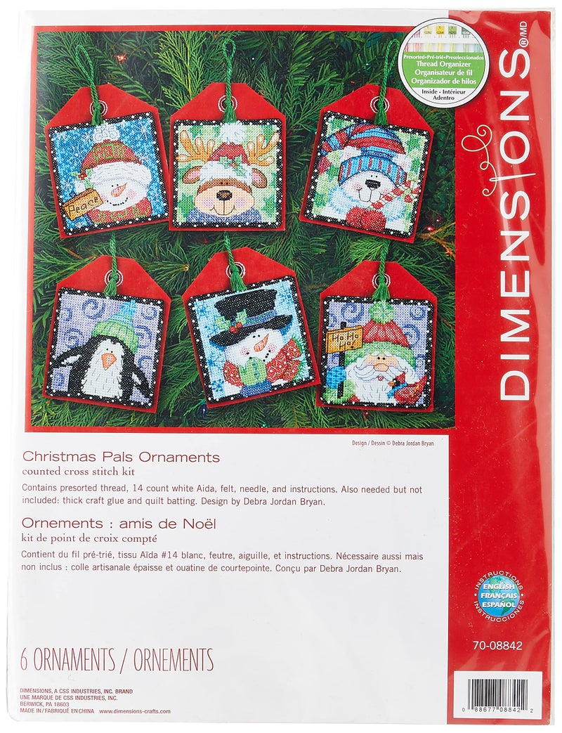 Dimensions Counted Cross Stitch Christmas Pals Ornament Kit, 6 pcs - Image 1