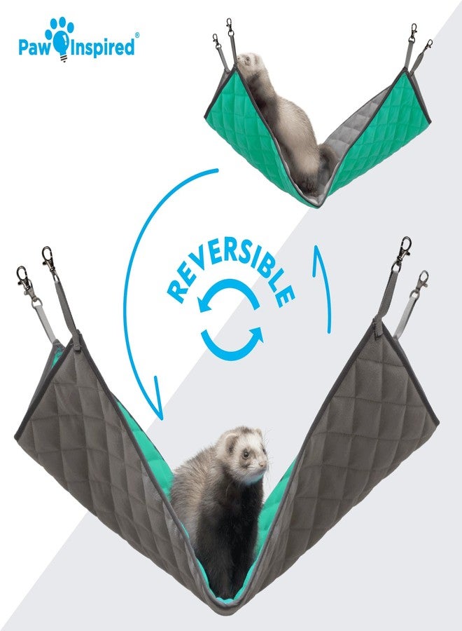 Paw Inspired Hanging Fleece Hammock for Ferrets, Rats, Chinchillas, Sugar Gliders, Cats, Small Pets | Hideout Toy for Guinea Pigs, Hamsters | Swivel Clips for Small Animal Cages (Gray/Green) - Image 3