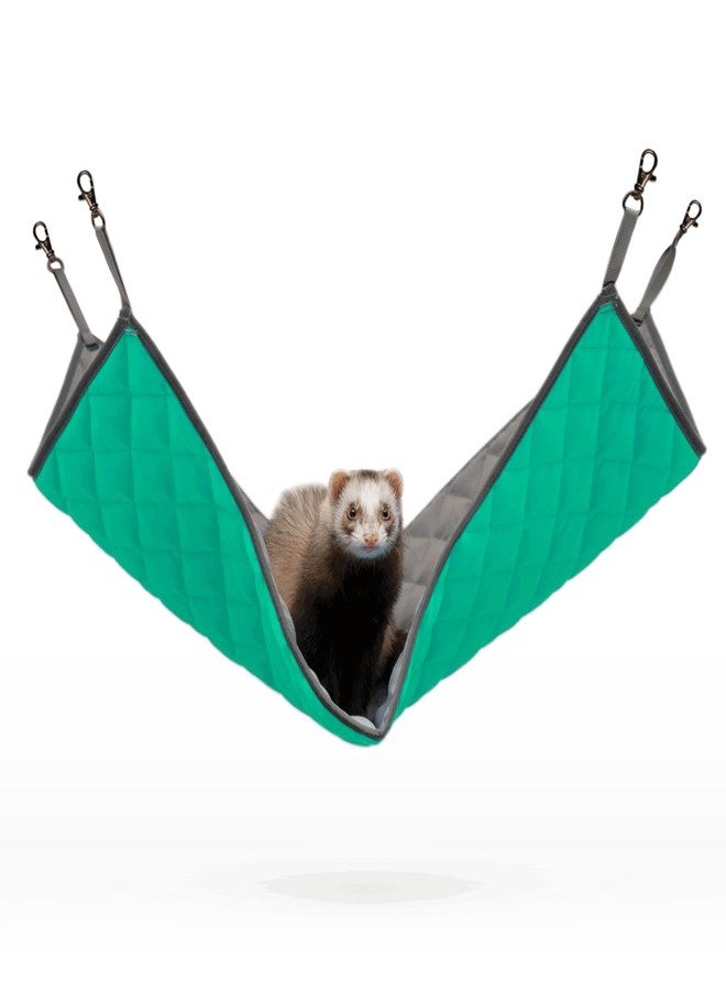 Paw Inspired Hanging Fleece Hammock for Ferrets, Rats, Chinchillas, Sugar Gliders, Cats, Small Pets | Hideout Toy for Guinea Pigs, Hamsters | Swivel Clips for Small Animal Cages (Gray/Green) - Image 1