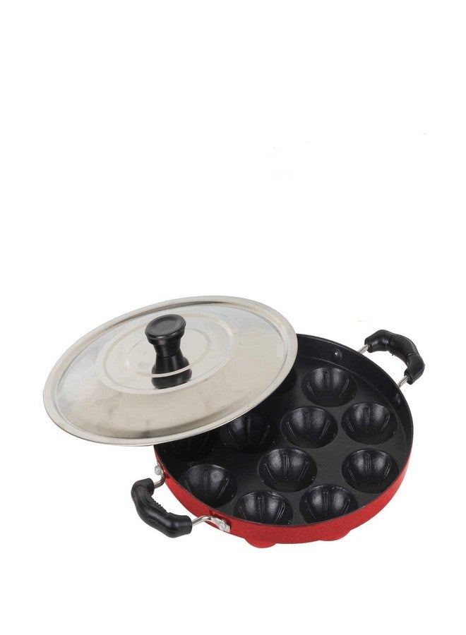 Duodeno Stainless Steel Appam Pan with Lid Non Stick Appachatty with Lid Stainless Steel, Scratch Resistant, 2.6mm Red - Image 5