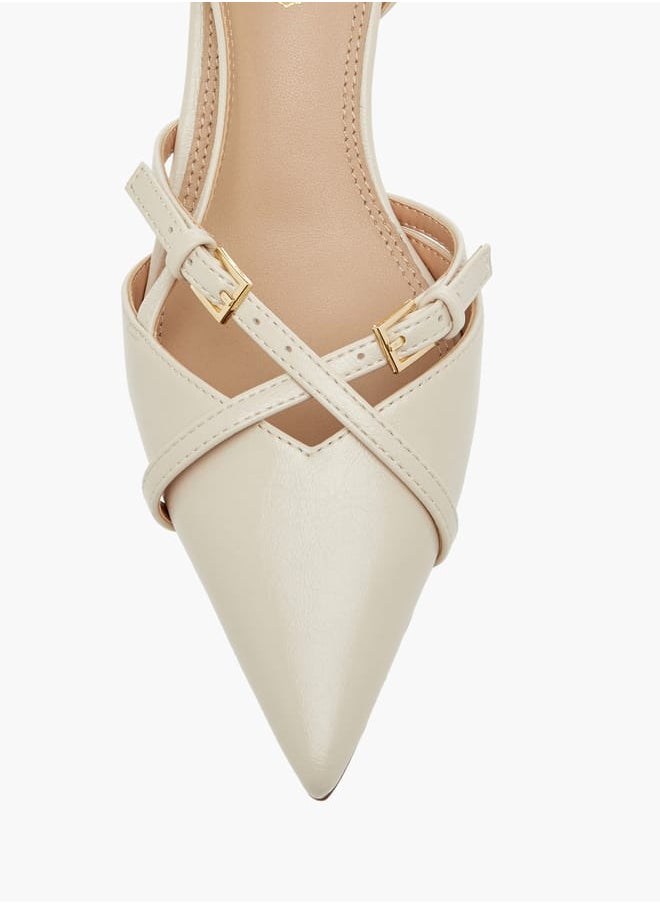 Women's Cross Strap Slingback Shoes with Buckle Closure and Kitten Heels