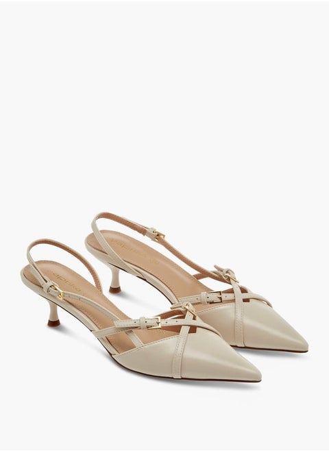 Women's Cross Strap Slingback Shoes with Buckle Closure and Kitten Heels