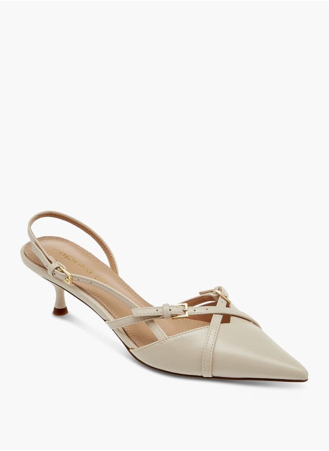 Women's Cross Strap Slingback Shoes with Buckle Closure and Kitten Heels