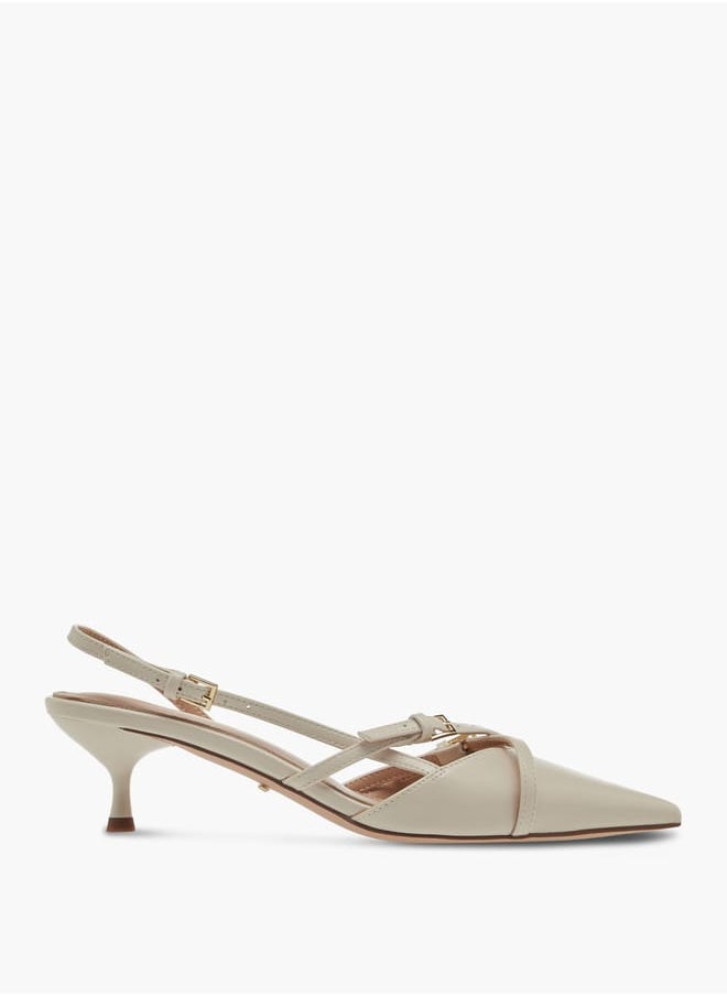 Women's Cross Strap Slingback Shoes with Buckle Closure and Kitten Heels