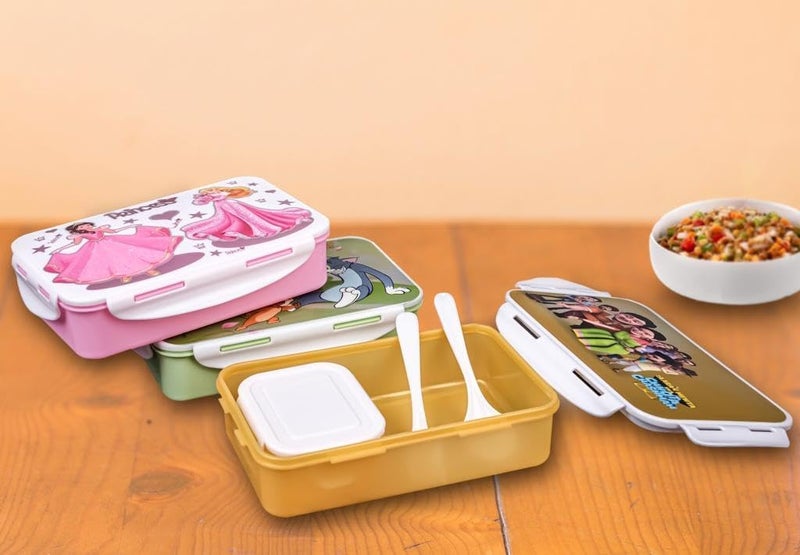 Entisia Lunch Box for School - 4 Compartment Plastic Tiffin Box, Air Tigh Easy to Clean Lunch Box for Kids, Fresh Box for Sandwiches, Pasta, Noodle, Salad, Wrap (Princess Children Lunch Box) - Image 2