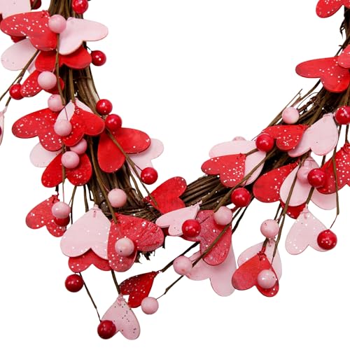 Skrantun 15 Inch Valentine's Day Wreath for Front Door Red Pink Heart Wreaths with Berries Valentine's Day Decorations Valentine's Day Gift for Anniversary Wedding Party Wall Home Indoor Decor - Image 4
