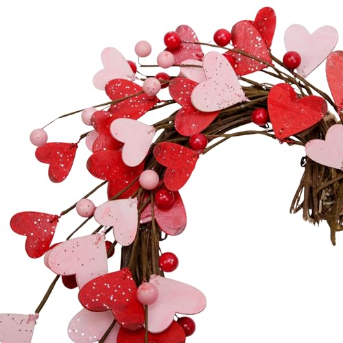 Skrantun 15 Inch Valentine's Day Wreath for Front Door Red Pink Heart Wreaths with Berries Valentine's Day Decorations Valentine's Day Gift for Anniversary Wedding Party Wall Home Indoor Decor - Image 3