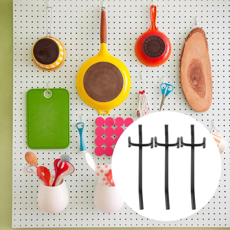 Black Metal Pegboard Hooks 3Pcs 10Cm For 2.5 Inch Hole Spacing Garage Workshop Storage - Image 4