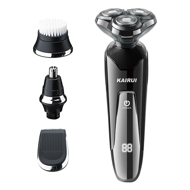 4D floating three-blade electric shaver for men cross-border full body washable shaver multi-function rechargeable wholesale black usb interface + shaving head + face wash head + nose hair head + sideburn head - Image 2