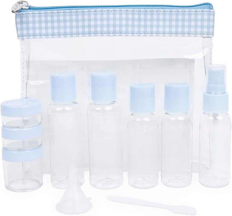 Miamica Womens TSA Compliant Travel Bottles and Toiletry Bag Kit 12 Piece Blue GinghamClear One Size - Image 2