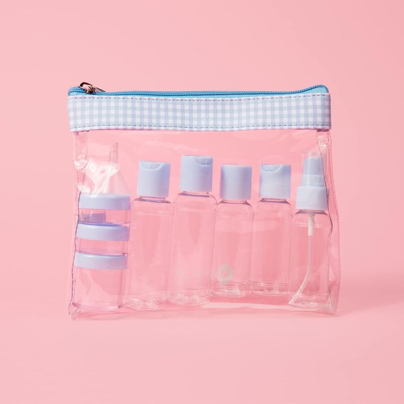 Miamica Womens TSA Compliant Travel Bottles and Toiletry Bag Kit 12 Piece Blue GinghamClear One Size - Image 3