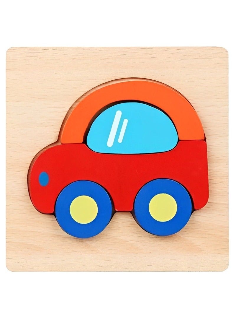 Wooden 3D Jigsaw Puzzle Car Colored Shape for Toddlers, Teacher Parents Early Learning Support Tools, Attractive Colors and Patterns, Montessori Motor and Sensory Skills Develop Toys, Ideal Gift - Image 1