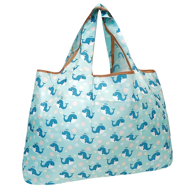 allydrew Large Foldable Tote Nylon Reusable Grocery Bags Blue Whales