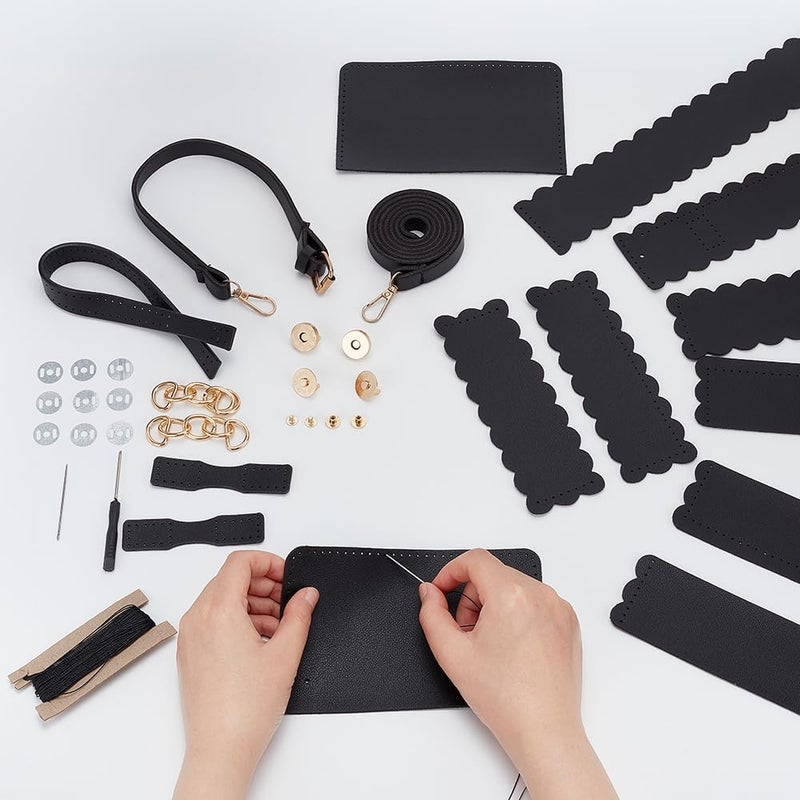 klarako DIY Purse Making Kits, PU Leather Crochet Handbag Making Kits DIY Made Crossbody Bag Material Making Set Shouler Bag Stitch Kits Making Supplies, Black - Image 1
