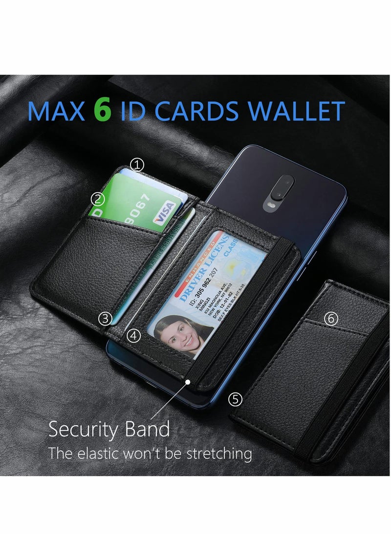 Cell Phone Wallet Stick On for Phone Cases, 6 Credit Card Holder Flip Leather Pocket for Smart Cellphones (iPhone/Android/Samsung Galaxy) - Image 2