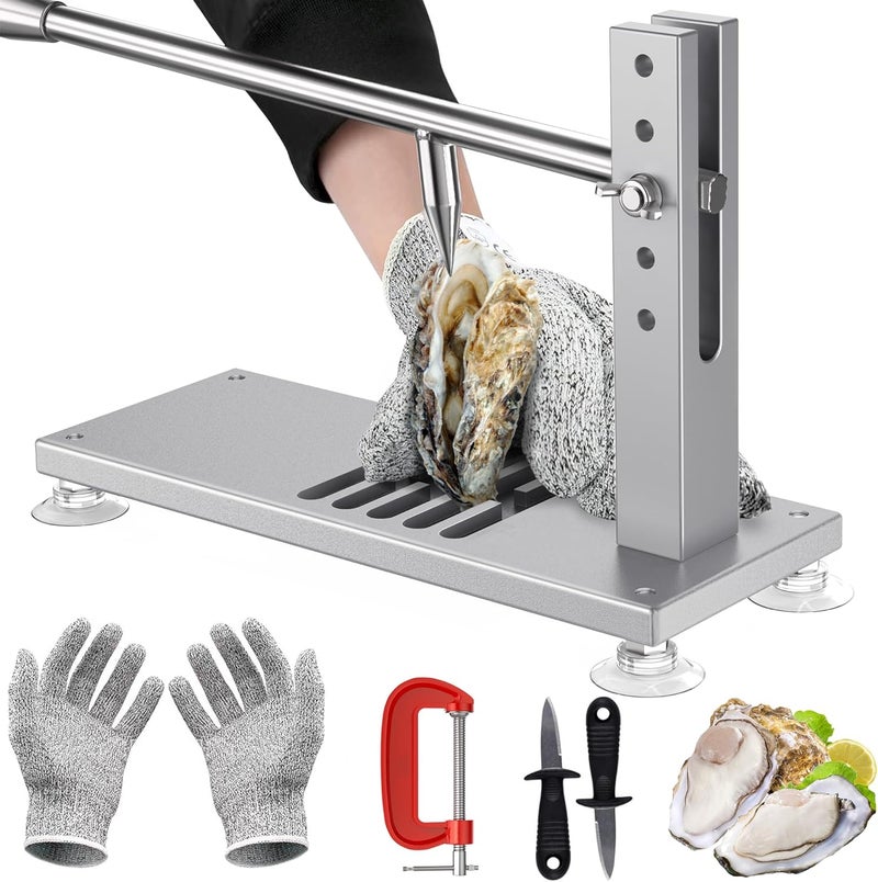 ZeroPone Oyster Clam Opener Machine Adjustable Oyster Shucker Machine Shucker Tool Set Including Knives, Glove and G-Clip, Seafood Tools for Hotel Family Buffet - Image 1