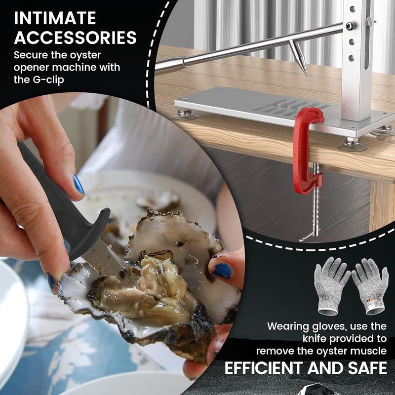 ZeroPone Oyster Clam Opener Machine Adjustable Oyster Shucker Machine Shucker Tool Set Including Knives, Glove and G-Clip, Seafood Tools for Hotel Family Buffet - Image 5