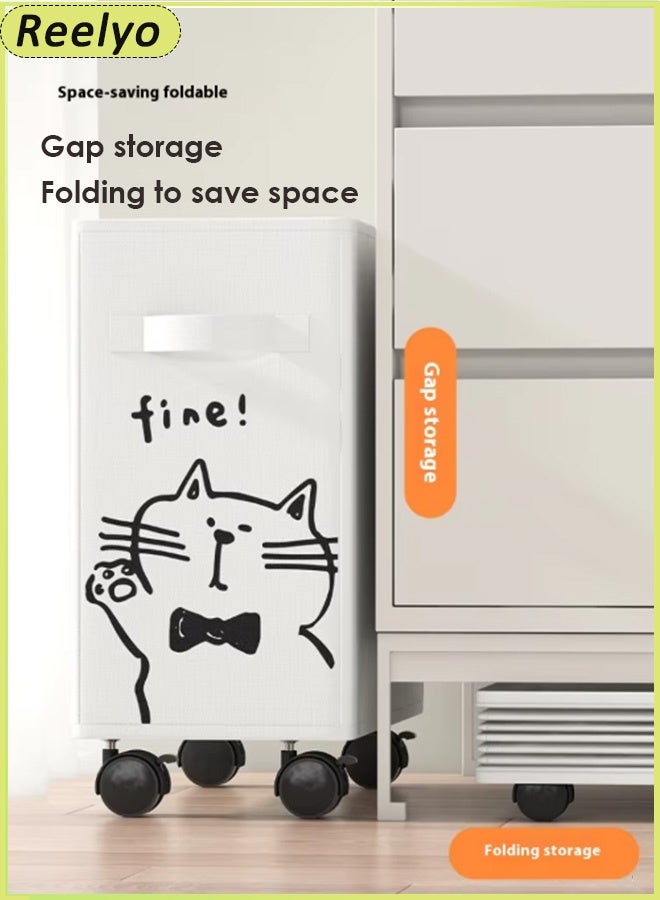 ريليو 2PCS عربة مكتب قابلة للطي، صندوق تخزين، منظم أدوات سميك بعجلات قابلة للقفل، سعة كبيرة، عربة بعجلات، عربة قابلة للطي بقماش أكسفورد قابل للإزالة، مقاومة للماء وسهلة التنظيف مع مقابض، منظم سله الخزانه المنزلي خزانات تخزين  مناسبة للمرآب، المطبخ، القبو، المخزن، غرفة نوم المطبخ، غرفة الغسيل وملابس المرآب، الألعاب، خزانة ملابس منزلية،  40*35*20 سم، أبيض وأسود بطبعات حيوانات كرتونية. - Image 5