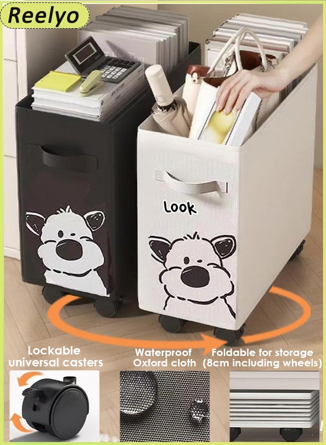 ريليو 2PCS عربة مكتب قابلة للطي، صندوق تخزين، منظم أدوات سميك بعجلات قابلة للقفل، سعة كبيرة، عربة بعجلات، عربة قابلة للطي بقماش أكسفورد قابل للإزالة، مقاومة للماء وسهلة التنظيف مع مقابض، منظم سله الخزانه المنزلي خزانات تخزين  مناسبة للمرآب، المطبخ، القبو، المخزن، غرفة نوم المطبخ، غرفة الغسيل وملابس المرآب، الألعاب، خزانة ملابس منزلية،  40*35*20 سم، أبيض وأسود بطبعات حيوانات كرتونية. - Image 1
